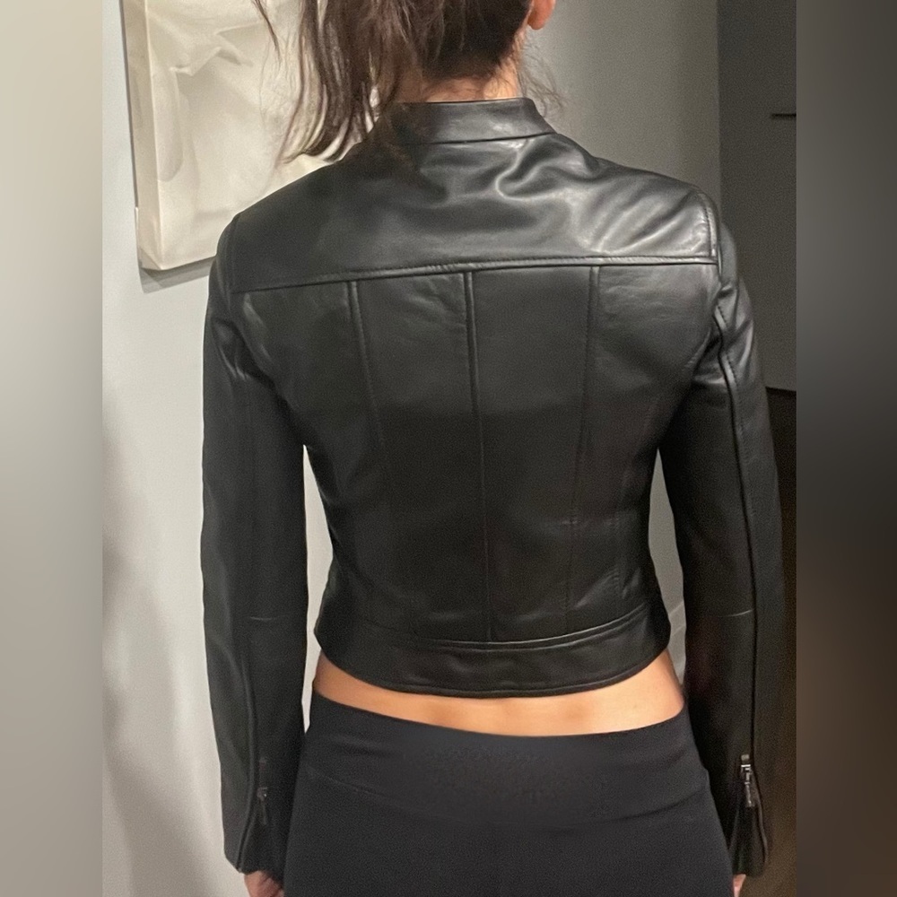 MARCIANO Daniel Moto-Zip Ruffle Leather Jacket - Picture 5 of 13
